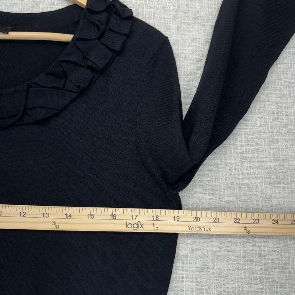 Jones Wear Sweater Womens Large Black Ruffle Neck Knit Pullover Long Sleeve - Picture 9 of 11
